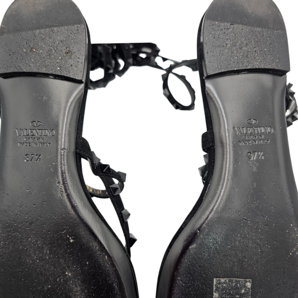 Valentino Garavani Rockstud Gladiator Flat Sandal Black Suede Size 37.5 US 7.5 - Picture 12 of 12